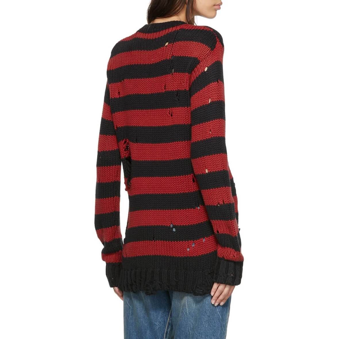 R13 Grunge Shredded Striped Crewneck Sweater