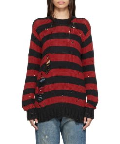 R13 Grunge Shredded Striped Crewneck Sweater