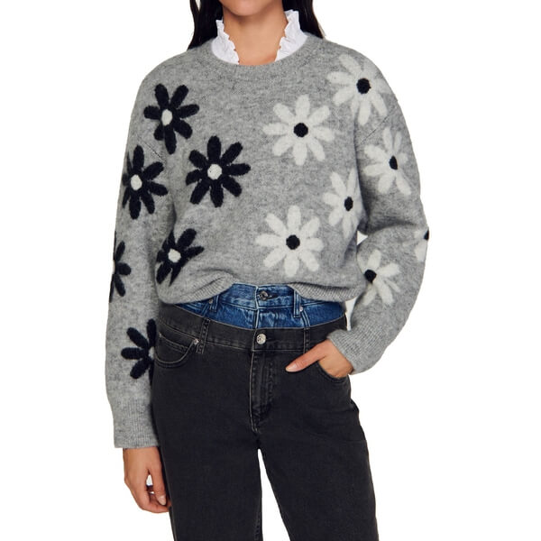 Sandro Maguy Floral Intarsia Knit Sweater