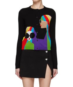 Alice + Olivia Ruthy Stace Face Wool Button-Up Cardigan