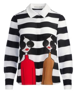 Alice + Olivia Striped Stace Face Willa Placket Blouse