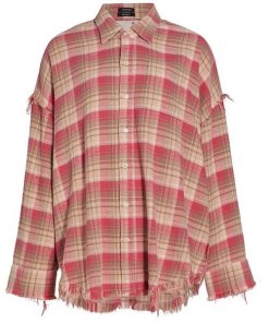 R13 Shredded Seam Drop Neck Plaid Shirt
