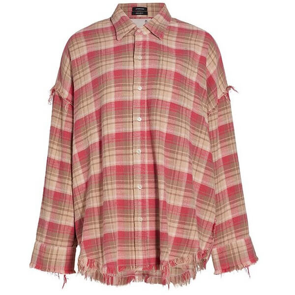 R13 Shredded Seam Drop Neck Plaid Shirt