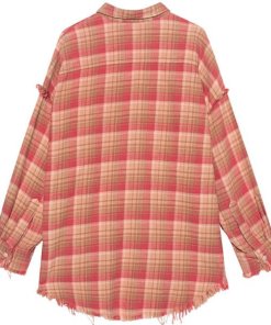 R13 Shredded Seam Drop Neck Plaid Shirt
