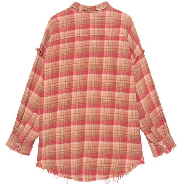 R13 Shredded Seam Drop Neck Plaid Shirt
