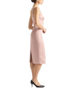 St. John Duchess Satin Sleeveless Midi Dress