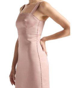 St. John Duchess Satin Sleeveless Midi Dress