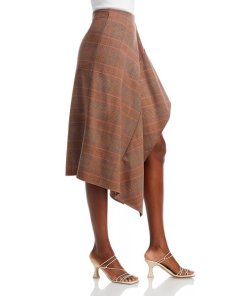 A.L.C. Navy Checked Asymmetric Midi Skirt