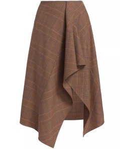 A.L.C. Navy Checked Asymmetric Midi Skirt