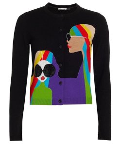 Alice + Olivia Ruthy Stace Face Wool Button-Up Cardigan