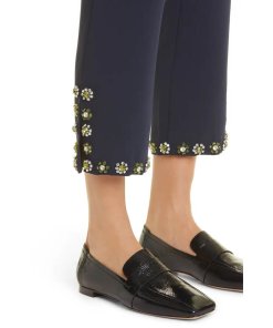 Cinq à Sept Beaded Rhinestone Floral Crop Pants