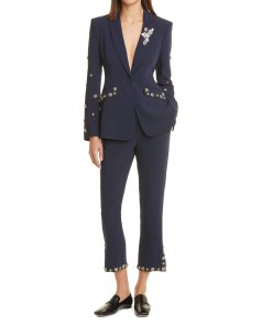 Cinq à Sept Beaded Rhinestone Floral Crop Pants
