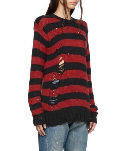 R13 Grunge Shredded Striped Crewneck Sweater