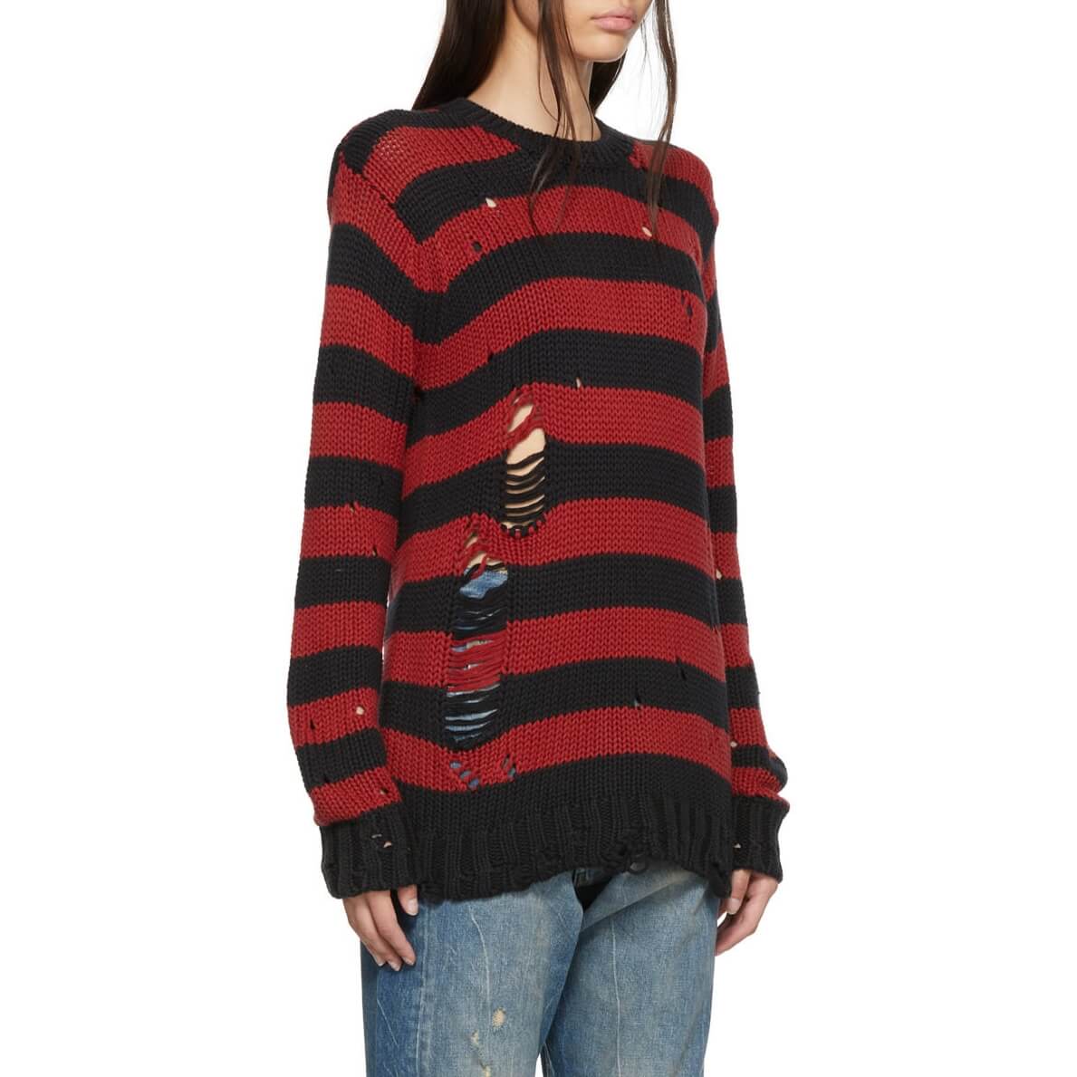 R13 Grunge Shredded Striped Crewneck Sweater
