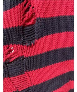 R13 Grunge Shredded Striped Crewneck Sweater