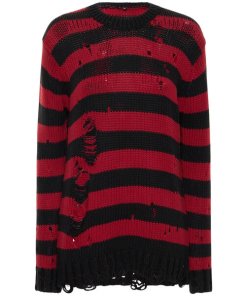 R13 Grunge Shredded Striped Crewneck Sweater