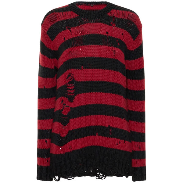 R13 Grunge Shredded Striped Crewneck Sweater