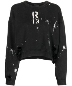 R13 Paint Splatter Cropped Crewneck Sweatshirt