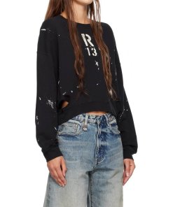 R13 Paint Splatter Cropped Crewneck Sweatshirt