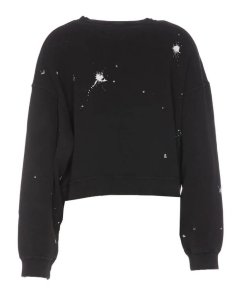 R13 Paint Splatter Cropped Crewneck Sweatshirt