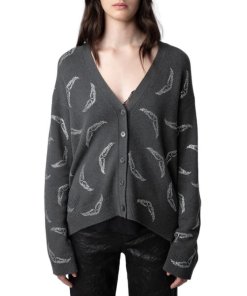 Zadig & Voltaire Mirka Wings Rhinestone Embellished Cashmere Cardigan