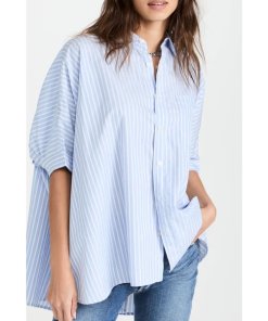 R13 Stripe Oversize Boxy Button-Up Shirt