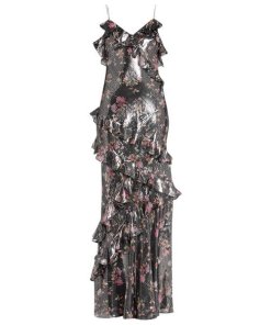 LoveShackFancy Rialto Floral Silk Lamé Maxi Dress