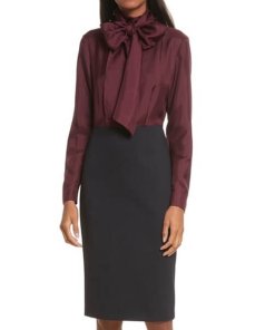Ted Baker Jensah Tie Neck Mixed-Media Dress