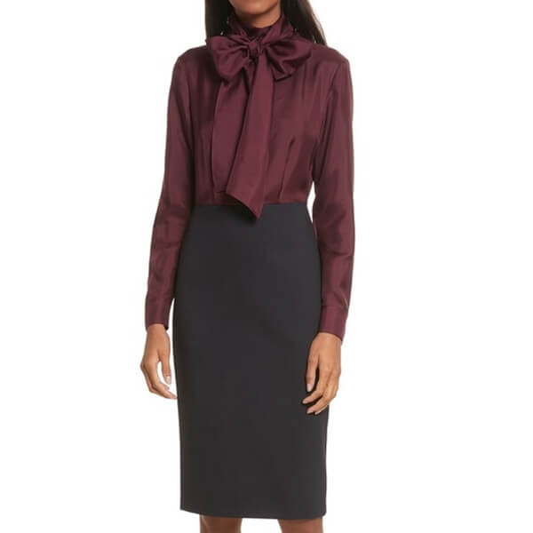Ted Baker Jensah Tie Neck Mixed-Media Dress evaChic Ted Baker Jensah Tie Neck Mixed-Media Dress evaChic