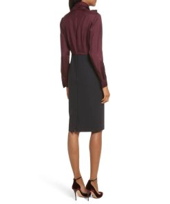 Ted Baker Jensah Tie Neck Mixed-Media Dress