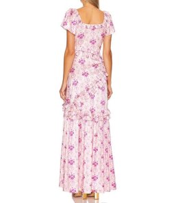 LoveShackFancy Kenya Square-Neck Ruffle Maxi Dress