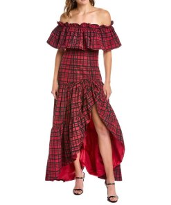 LoveShackFancy Martini Plaid Ruffle Long Dress