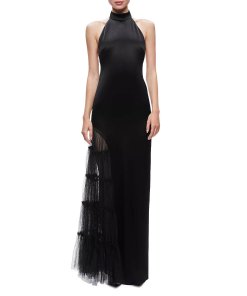billie eilish in black dress Alice + Olivia Ella Drop Waist Mini Dress in Black
