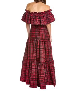LoveShackFancy Martini Plaid Ruffle Long Dress