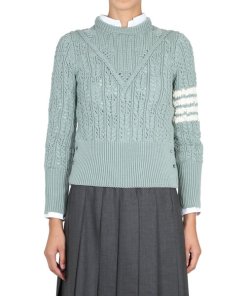 Thom Browne Irish Pointelle Cable 4-Bar Merino Sweater