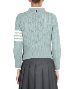 Thom Browne Irish Pointelle Cable 4-Bar Merino Sweater