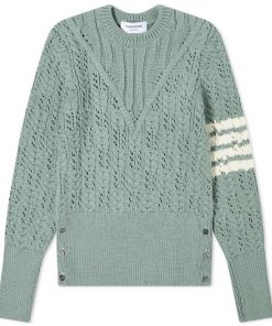 Thom Browne Irish Pointelle Cable 4-Bar Merino Sweater