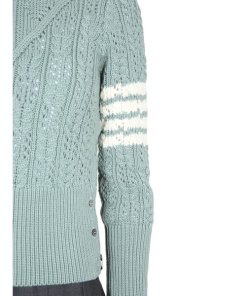 Thom Browne Irish Pointelle Cable 4-Bar Merino Sweater