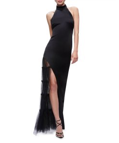 Alice + Olivia Ryn Slit Tulle Panel Maxi Dress