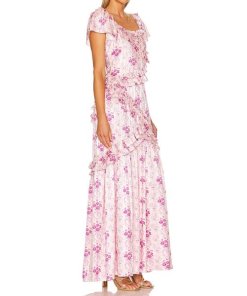 LoveShackFancy Kenya Square-Neck Ruffle Maxi Dress