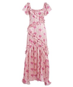 LoveShackFancy Kenya Square-Neck Ruffle Maxi Dress