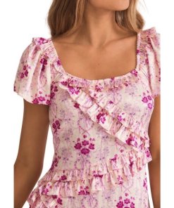 LoveShackFancy Kenya Square-Neck Ruffle Maxi Dress