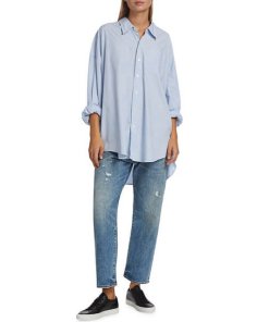 R13 drop neck pinstriped oxford shirt