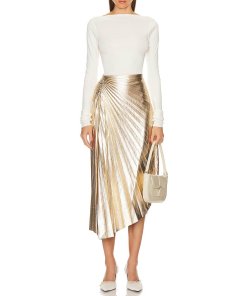 A.L.C. Tori Metallic Vegan Leather Pleated Skirt