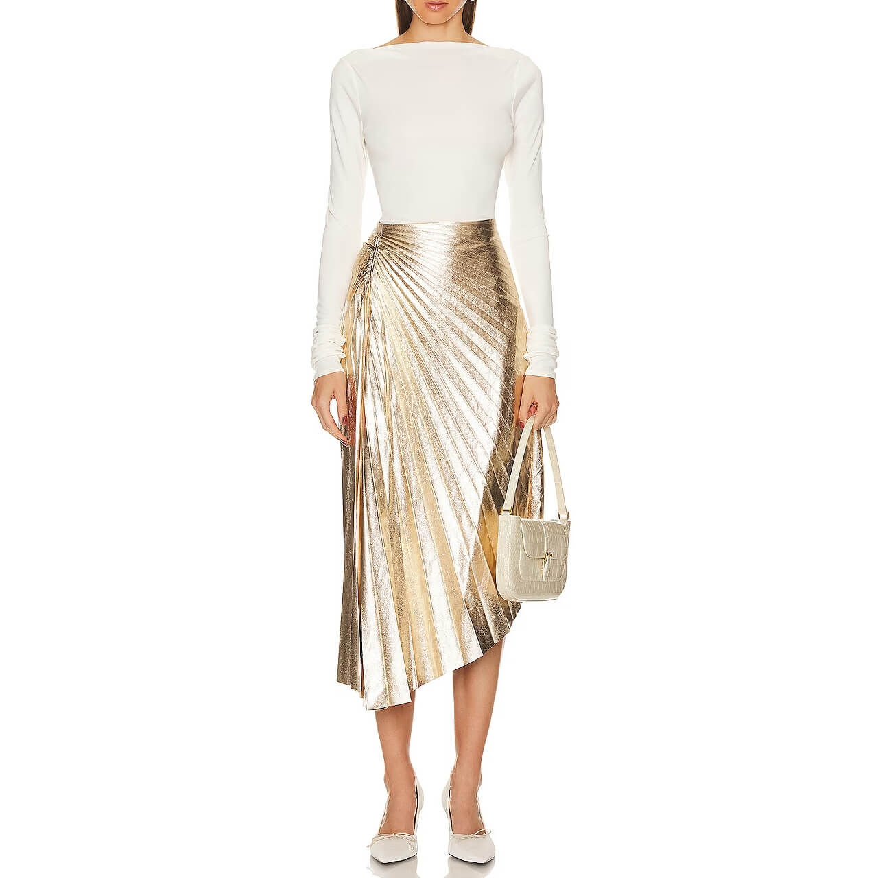 A.L.C. Tori Metallic Vegan Leather Pleated Skirt