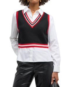 Alice + Olivia Orly Striped Sweater Vest Layered Combination Top