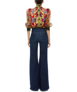 Alice + Olivia Brentley Tie-Neck Printed Blouse