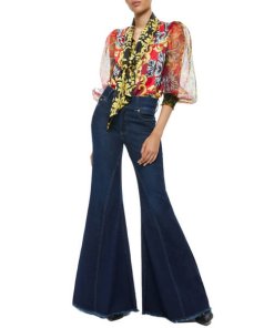 Alice + Olivia Brentley Tie-Neck Printed Blouse