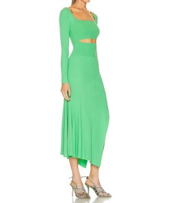A.L.C. Clara Ribbed Asymmetric Midi Dress