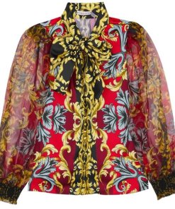 Alice + Olivia Brentley Tie-Neck Printed Blouse